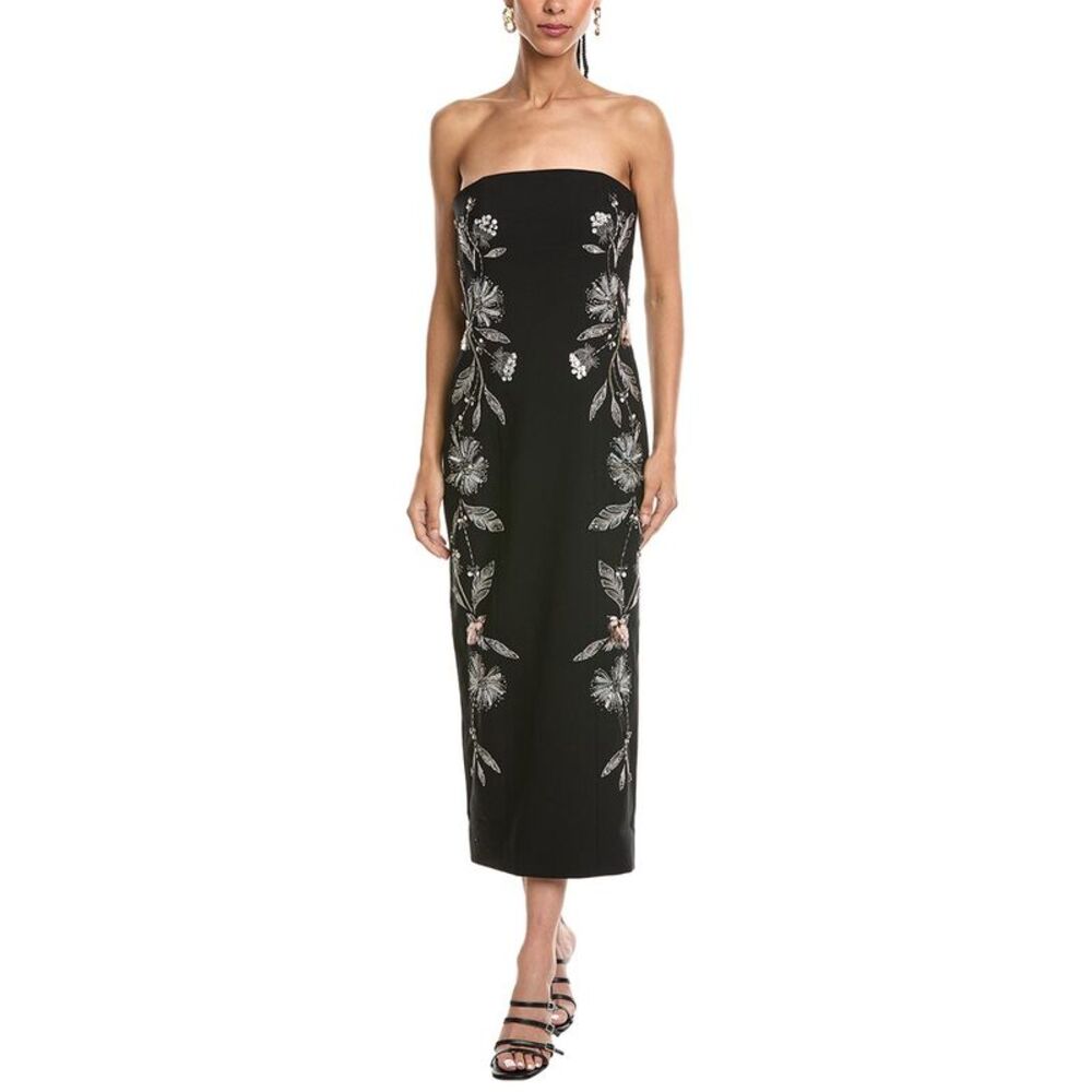 Cinq À Sept Womens  Floral Mixed Media Niles Midi Dress, Black
